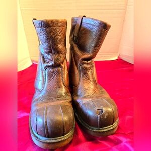 DR.MARTENS INDUDTRIAL MEN'S LEATHER BOOTS STEEL TOE SMALL CHIP LEFT BOOT SIZE10M